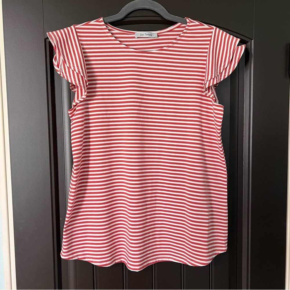Perfect Condition | New Boutique Striped Ruffle Short Sleeve Top | Medium